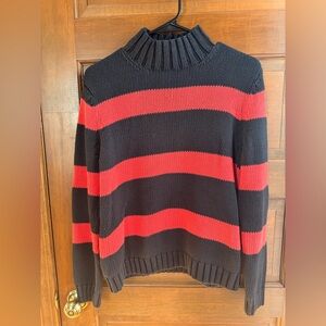Vintage Evan Picone Heavy Cotton Blend Sweater Black & Red Striped SZ L